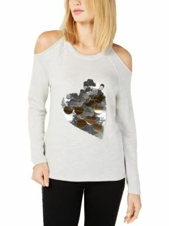 Outlet ✨ INC Heart 👩 Womens Paillettes Cold Shoulder Sweatshirt 😉