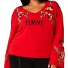 Cheap ⭐ INC Plus Femme 👩 Womens Embroidered Bell Sleeve Pullover Sweater ✨