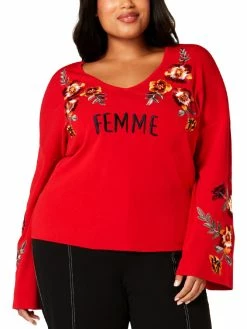 Cheap ⭐ INC Plus Femme 👩 Womens Embroidered Bell Sleeve Pullover Sweater ✨