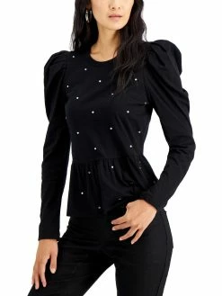 Discount ✨ INC 👩 Womens Emellished Puff Sleeves Pullover Top 🔥