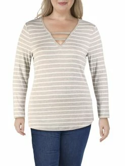 Outlet 🔥 INC 👩 Womens Striped V-Neck T-Shirt 👏