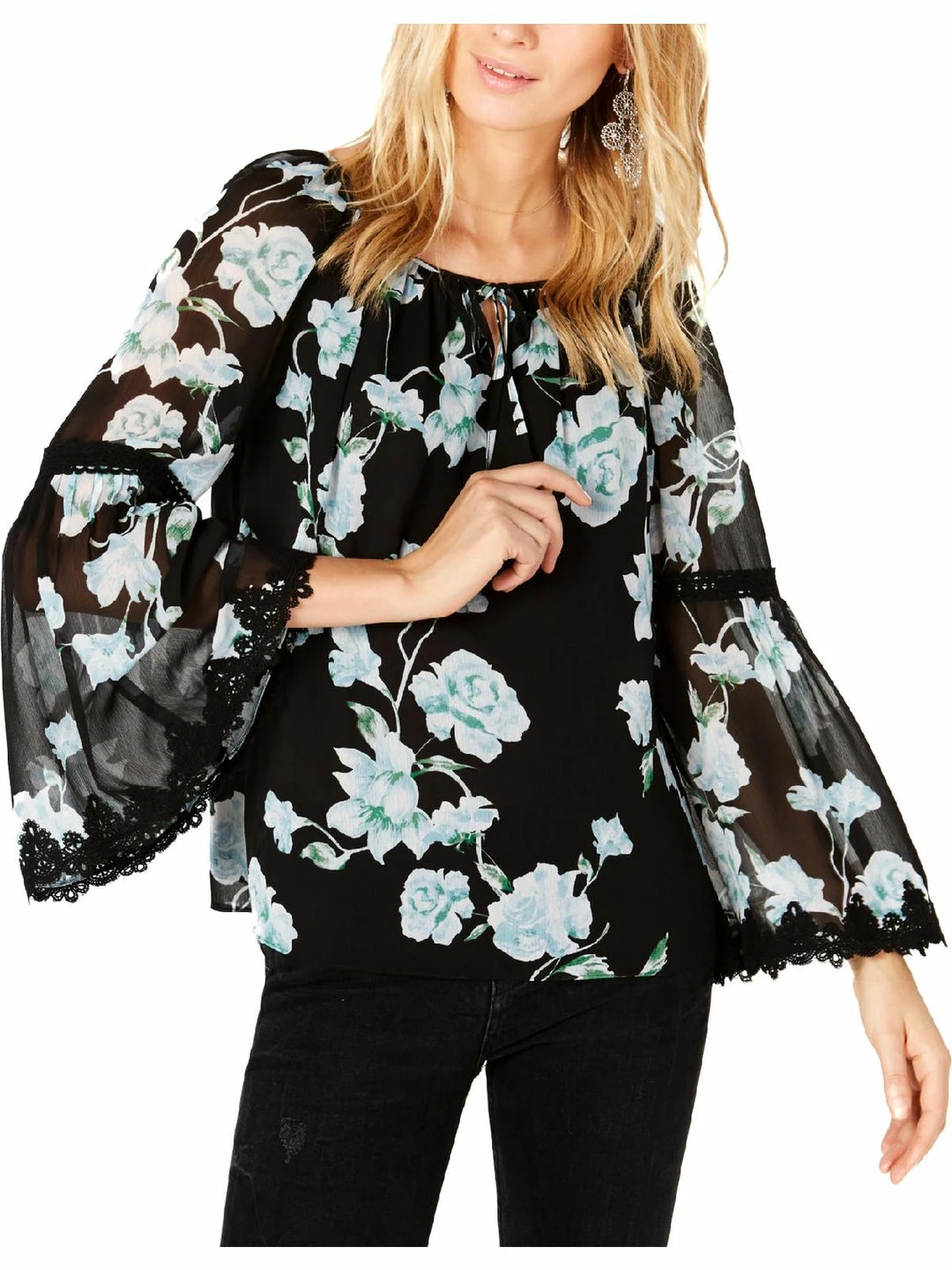 Best Sale 🎁 INC 👩 Womens Floral Lace Trim Blouse 🎁 1 Best Sale 🎁 INC 👩 Womens Floral Lace Trim Blouse 🎁