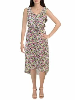 Hot Sale 💯 INC 👩 Womens Floral Ruffled Midi 👗 Dress 😉