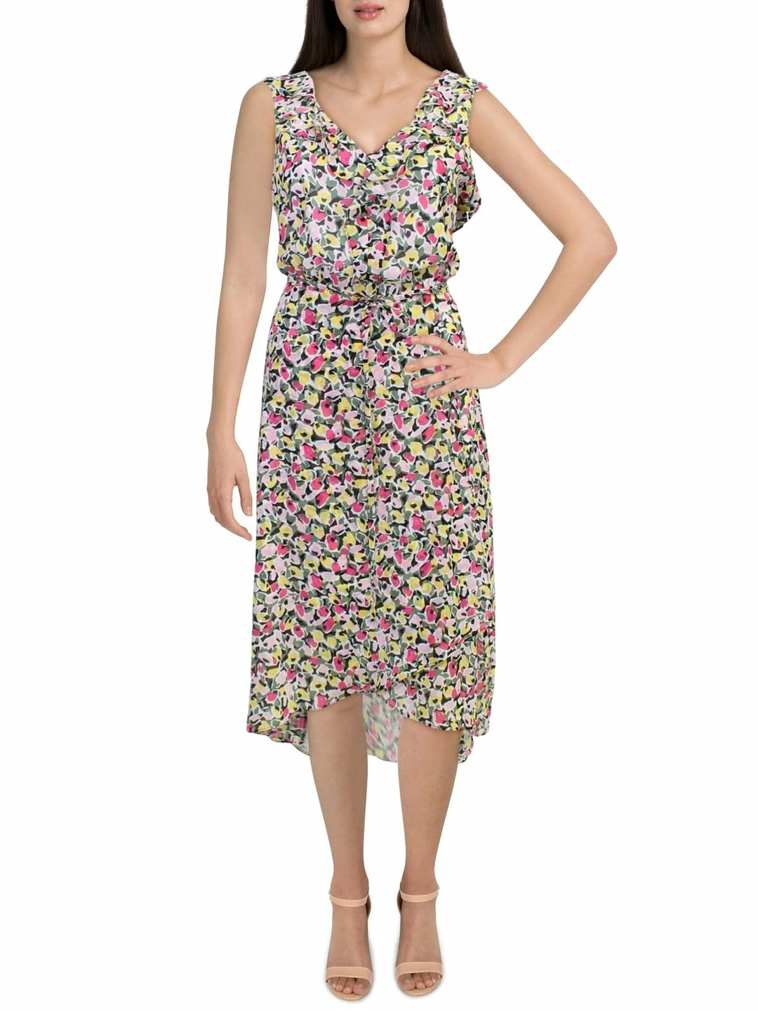 Hot Sale 💯 INC 👩 Womens Floral Ruffled Midi 👗 Dress 😉 1 Hot Sale 💯 INC 👩 Womens Floral Ruffled Midi 👗 Dress 😉