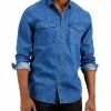 Flash Sale 🎉 INC Mens Denim Solid Button-Down 👚 Shirt ✔️