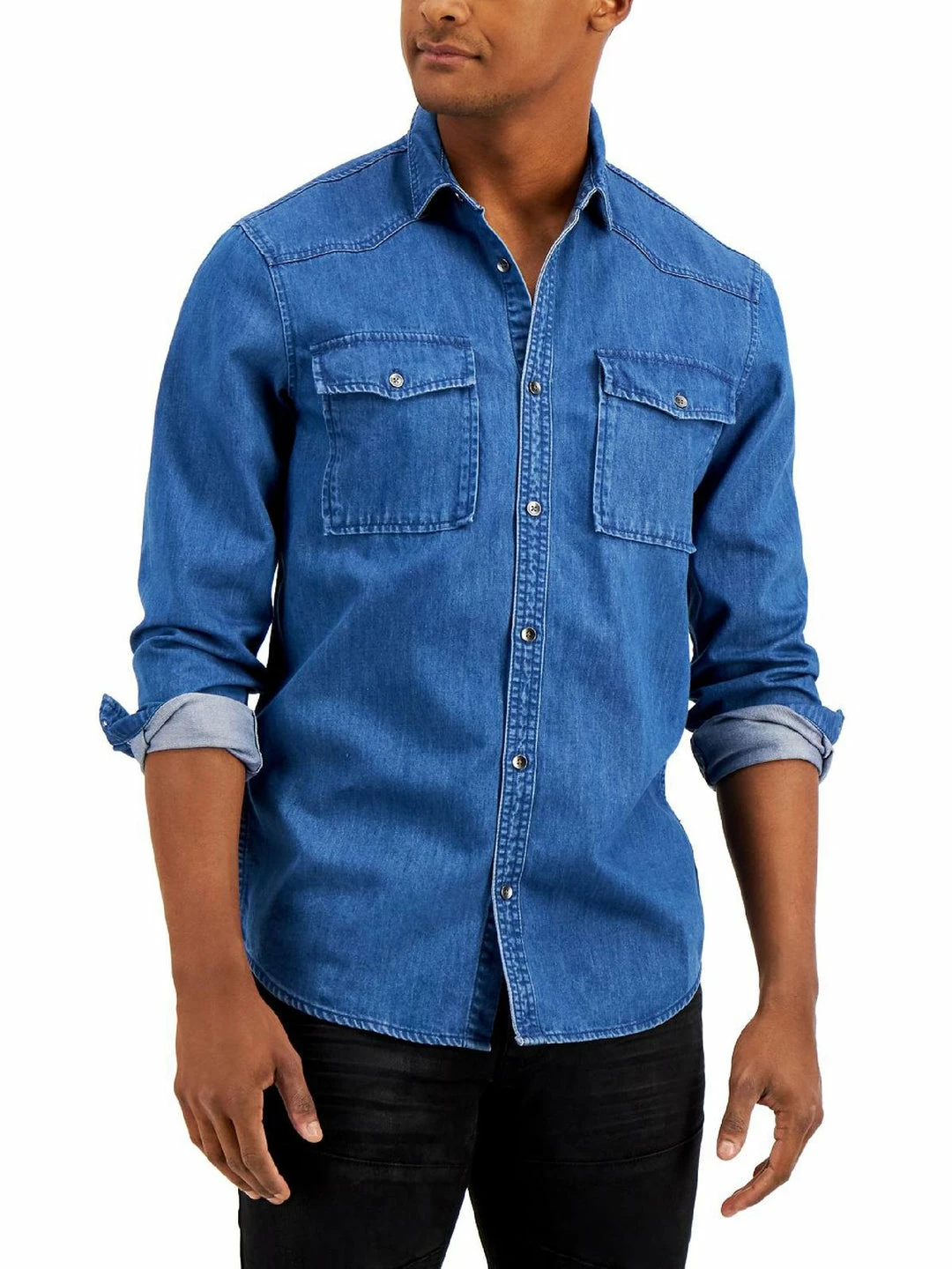 Flash Sale 🎉 INC Mens Denim Solid Button-Down 👚 Shirt ✔️ 1 Flash Sale 🎉 INC Mens Denim Solid Button-Down 👚 Shirt ✔️